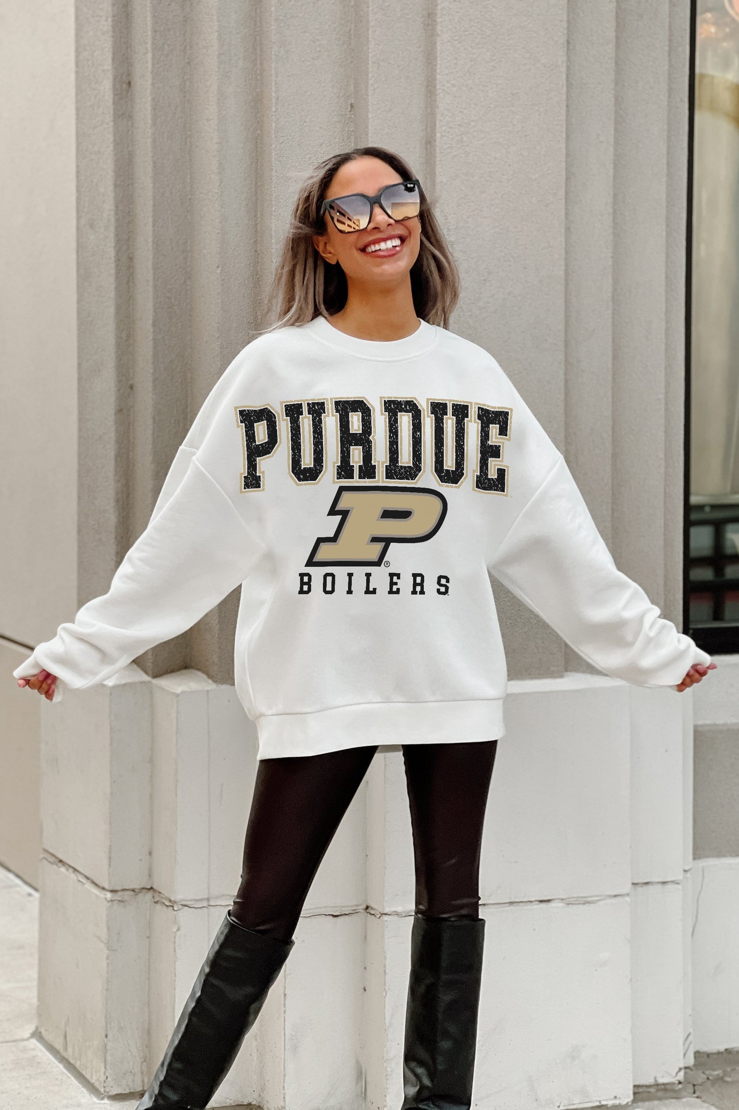 PURDUE BOILERMAKERS FREESTYLE PREMIUM FLEECE DROP SHOULDER CREWNECK PULLOVER
