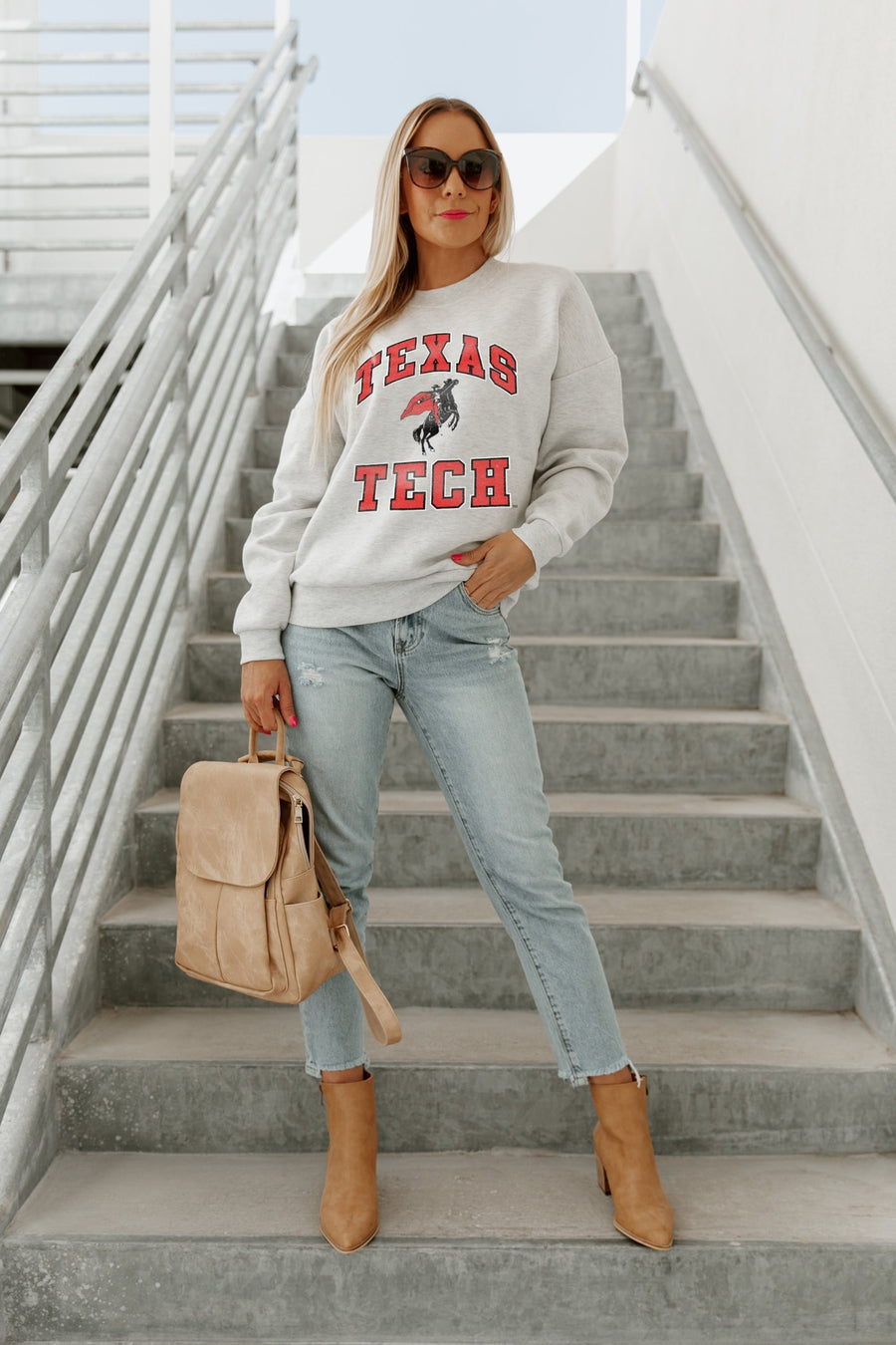 TEXAS TECH RED RAIDERS HANG TIME PREMIUM FLEECE DROP SHOULDER CREWNECK PULLOVER