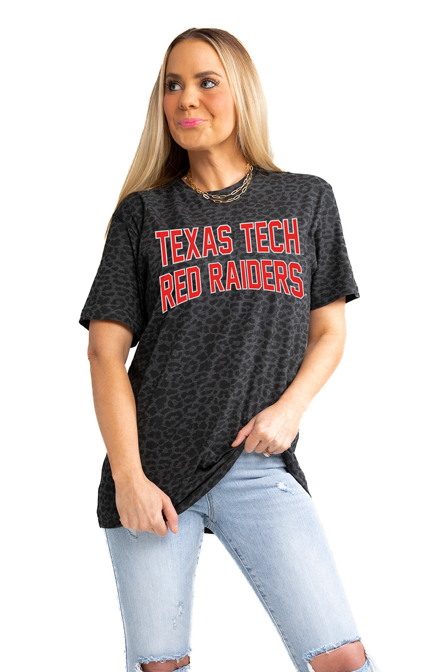 TEXAS TECH RED RAIDERS "FAN FAVORITE" LEOPARD STANDARD FIT CREW NECK TEE