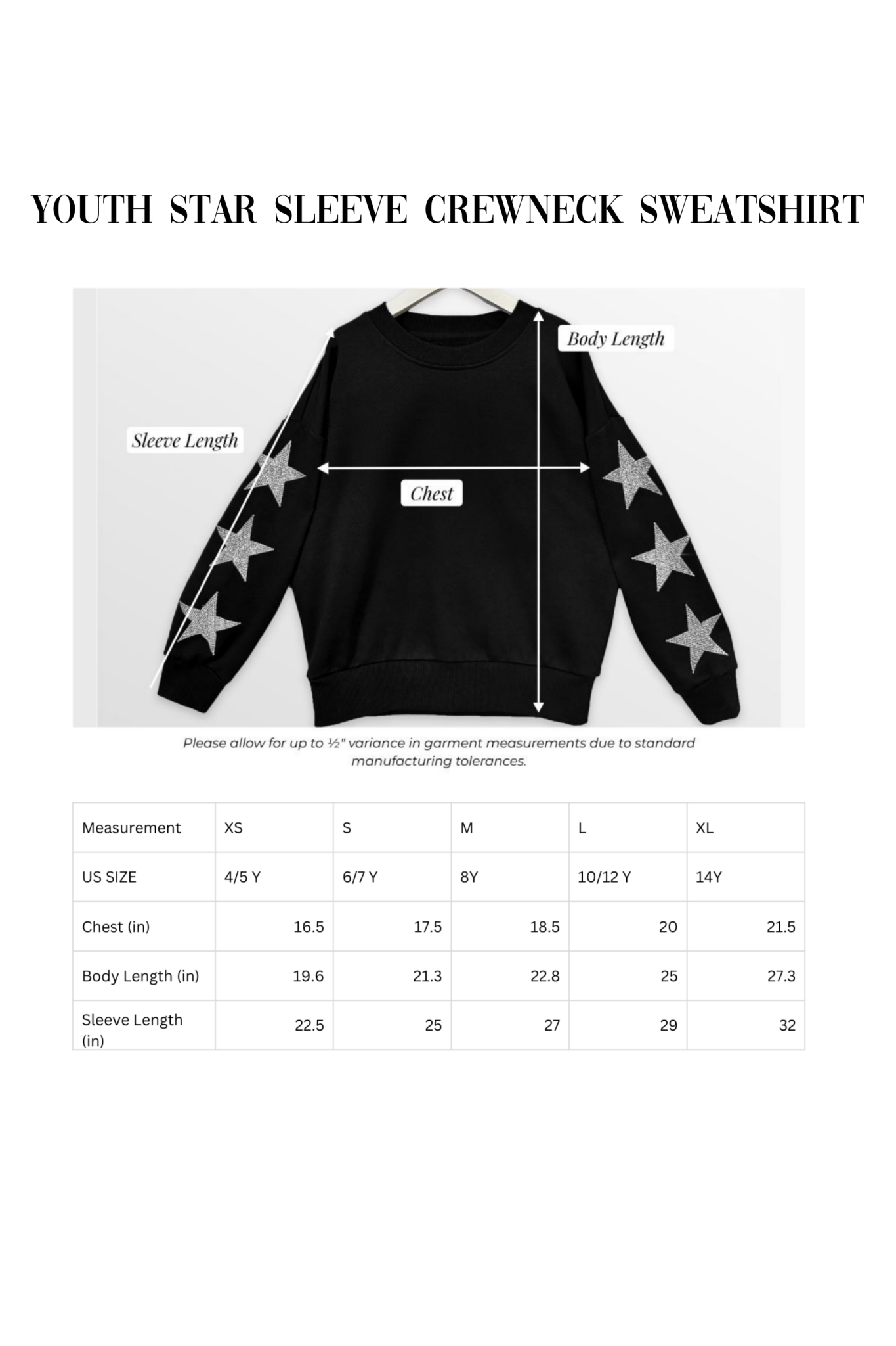 SALLISAW BLACK DIAMONDS YOUTH EMBELLISHED STAR SLEEVE CREWNECK SWEATSHIRT - The Club