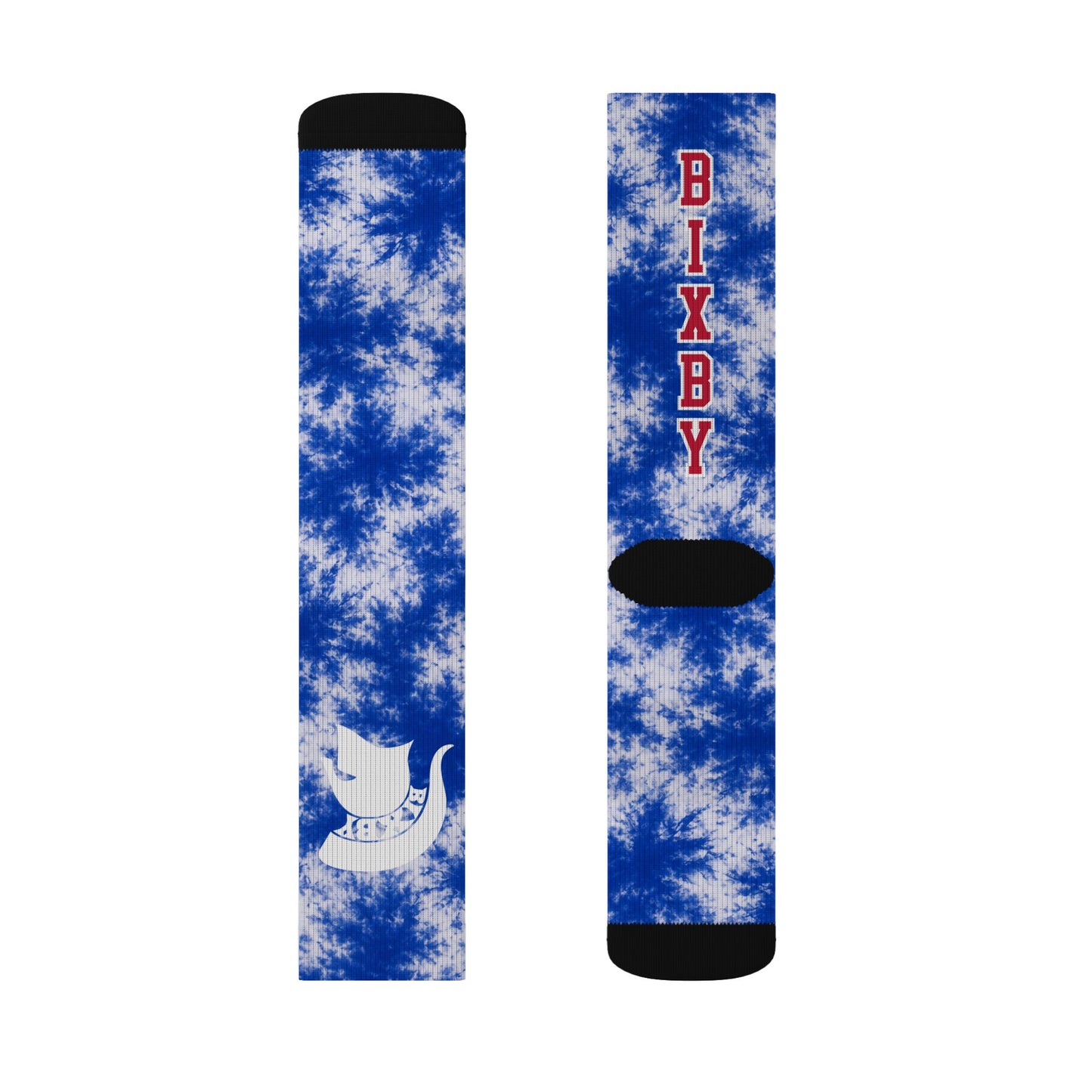 Blue Tie-Dye Sublimation Socks with Dove & BIXBY Text