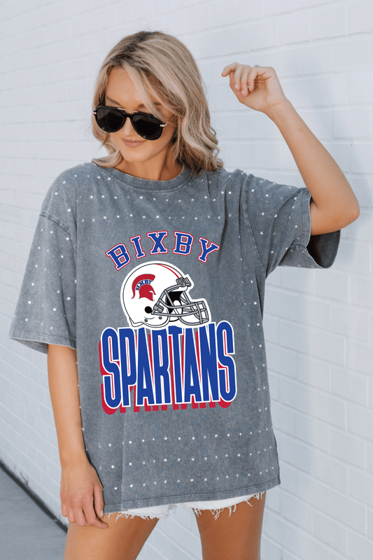 BIXBY SPARTANS RHINESTONE VINTAGE WASH BOYFRIEND TEE - The Club