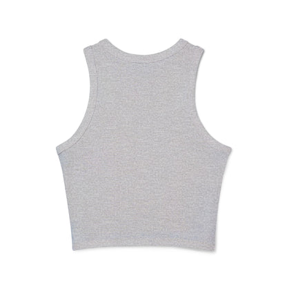 Ribbed Racer Tank Top — Women's Cropped White Micro-Rib Casual Tank