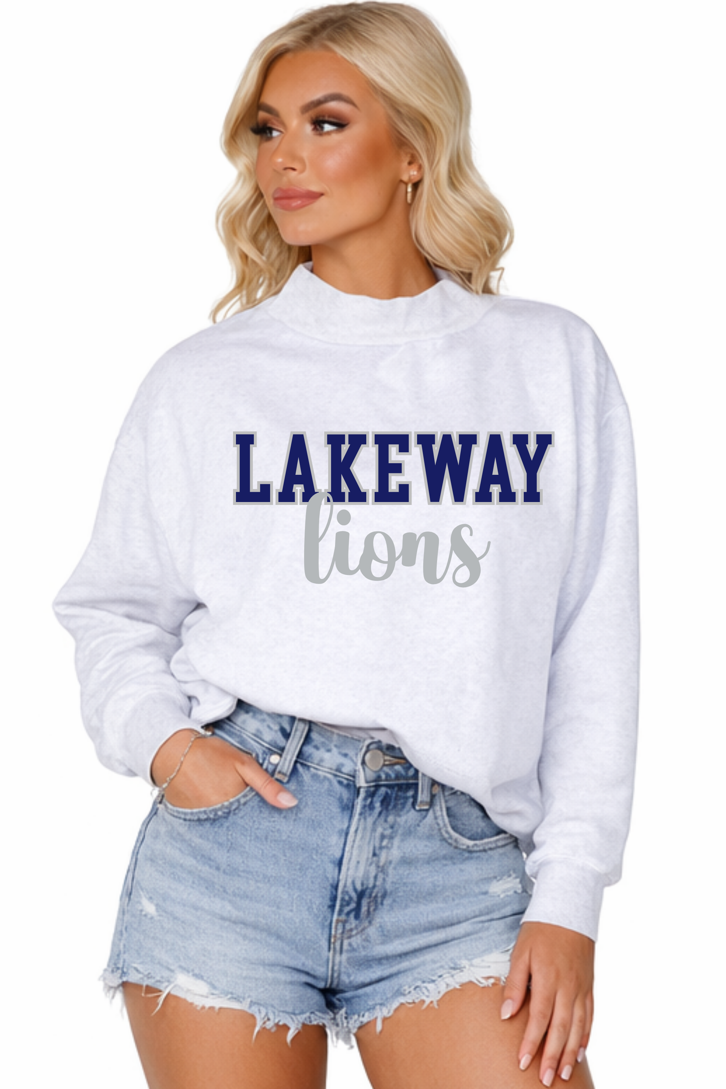 LAKEWAY LIONS MOCK NECK SWEATSHIRT IN ASH