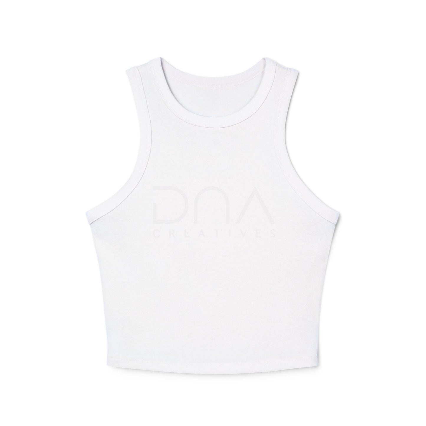 Ribbed Racer Tank Top — Women's Cropped White Micro-Rib Casual Tank