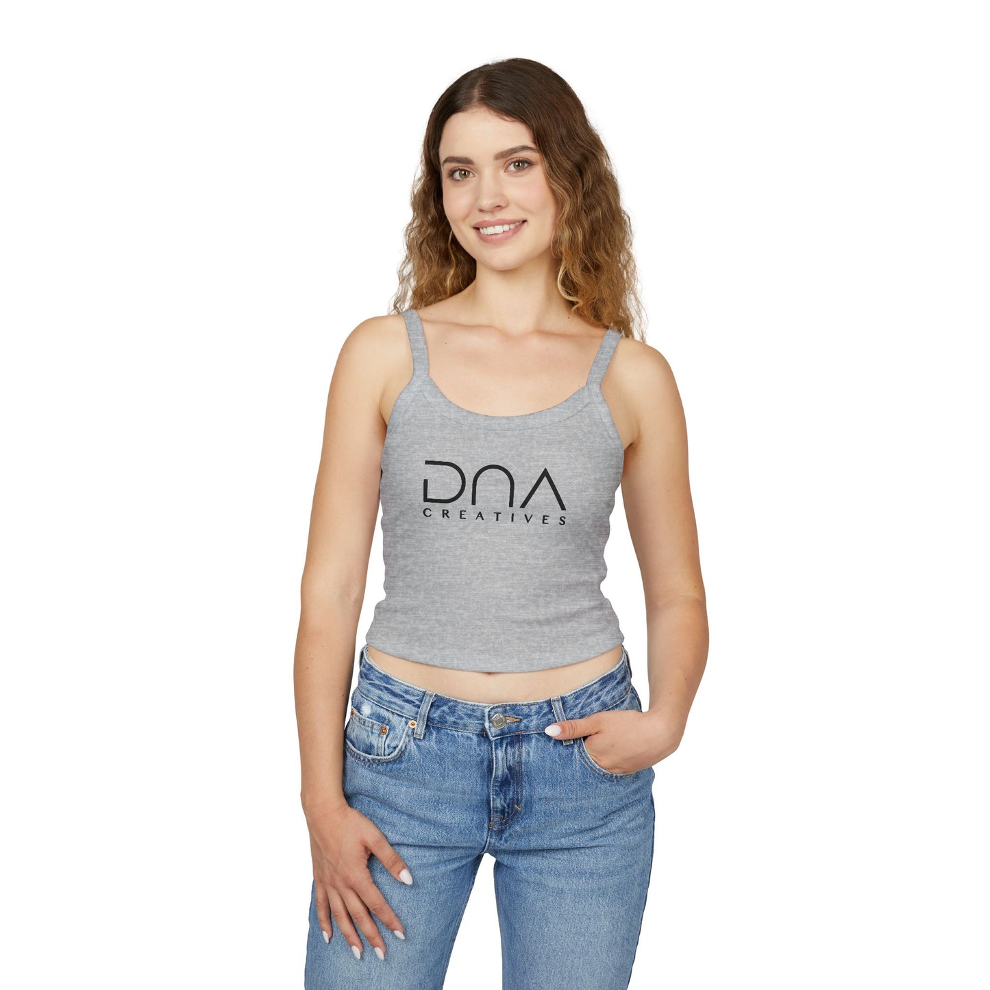 Women’s Spaghetti Tank Top — DVA Creatives Logo Crop