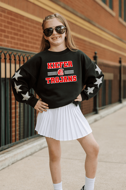 KIEFER TROJANS YOUTH EMBELLISHED STAR SLEEVE CREWNECK SWEATSHIRT - The Club