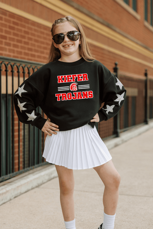 KIEFER TROJANS YOUTH EMBELLISHED STAR SLEEVE CREWNECK SWEATSHIRT - The Club