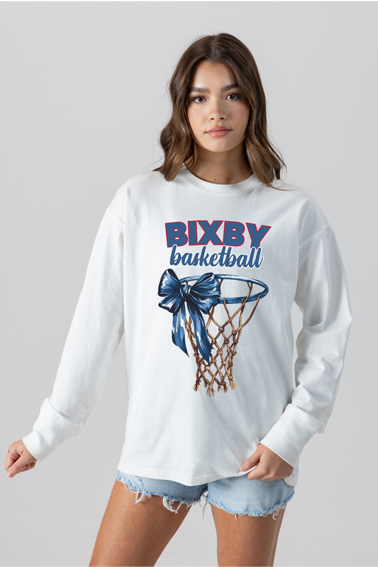 BIXBY SPARTANS BASKETBALL PREMIUM COTTON OVERSIZED LONG SLEEVE TEE
