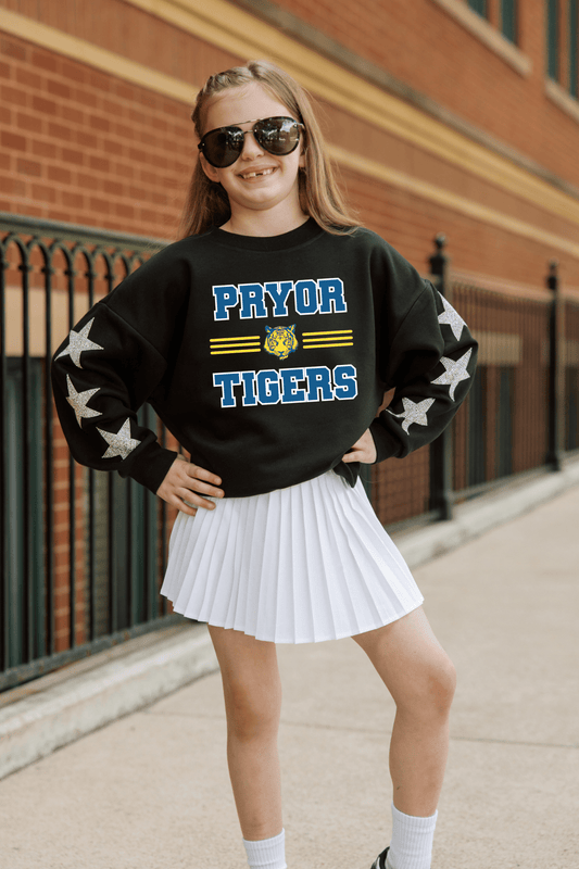 PRYOR TIGERS YOUTH EMBELLISHED STAR SLEEVE CREWNECK SWEATSHIRT - The Club