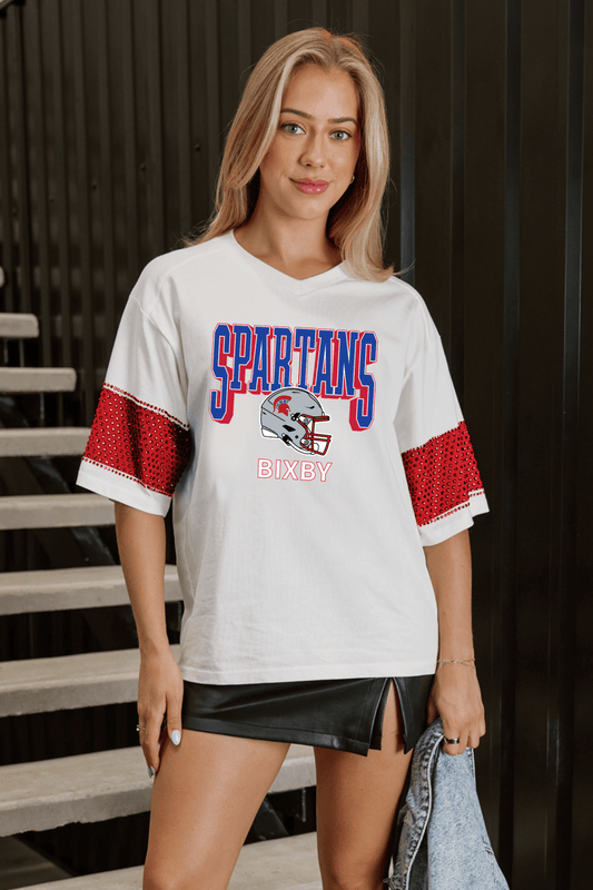 BIXBY SPARTANS VARSITY RHINESTONE STRIPE TEE - The Club