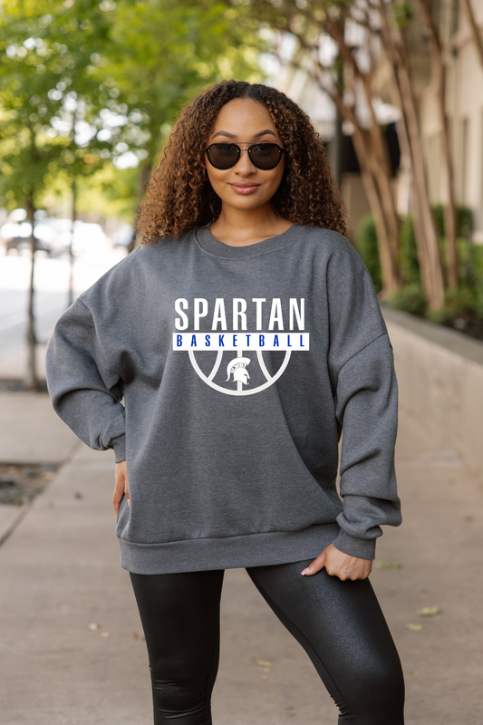 BIXBY SPARTANS BASKETBALL PREMIUM FLEECE DROP SHOULDER CREWNECK PULLOVER