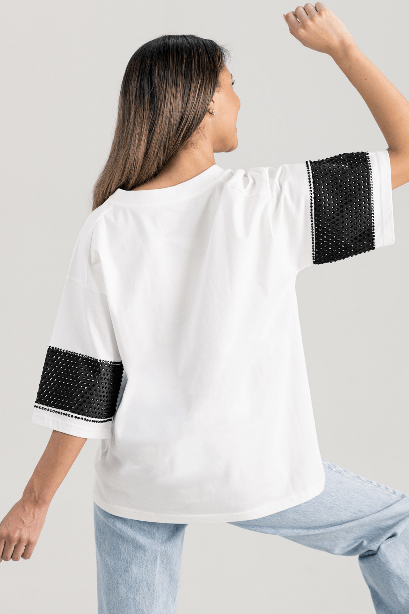 SALLISAW BLACK DIAMONDS VARSITY RHINESTONE STRIPE TEE - The Club