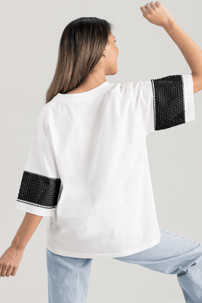 SALLISAW BLACK DIAMONDS VARSITY RHINESTONE STRIPE TEE - The Club