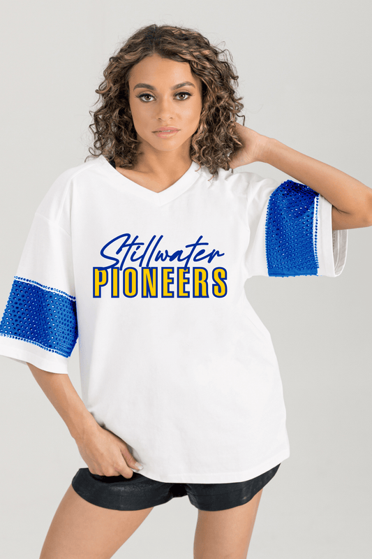 STILLWATER PIONEERS VARSITY RHINESTONE STRIPE TEE - The Club
