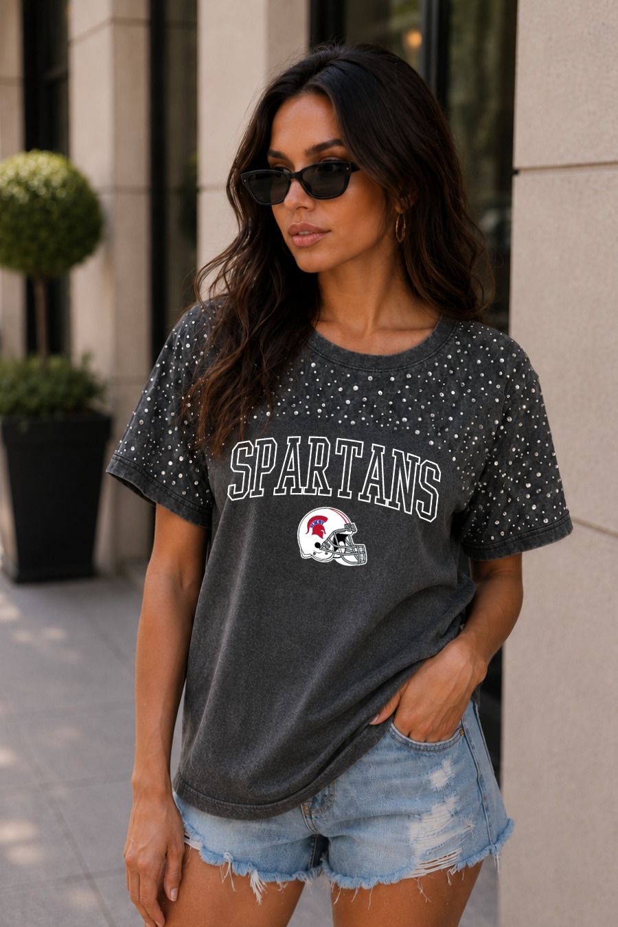 BIXBY SPARTANS RHINESTONE DETAIL TEE