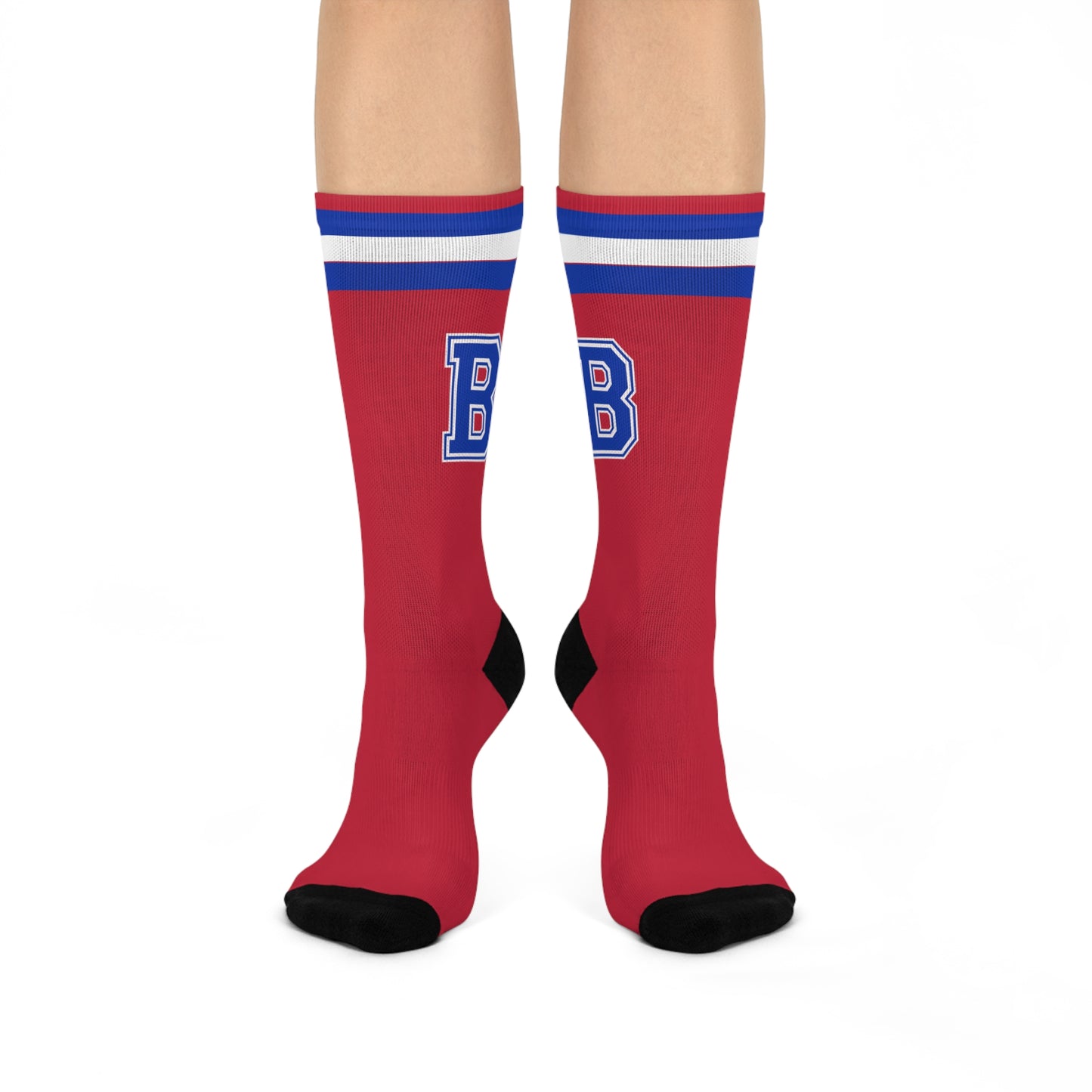 Red Varsity 'B' Cushioned Crew Socks — Athletic Retro Letterman Style