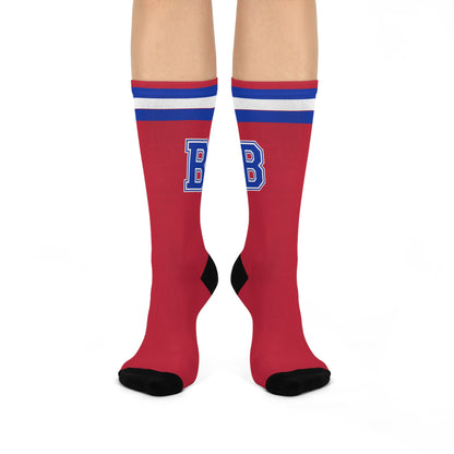 Red Varsity 'B' Cushioned Crew Socks — Athletic Retro Letterman Style