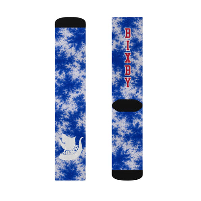 Blue Tie-Dye Sublimation Socks with Dove & BIXBY Text