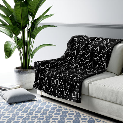 Sherpa Fleece Blanket — Black Repeat "DNA Creatives" Logo Cozy Throw