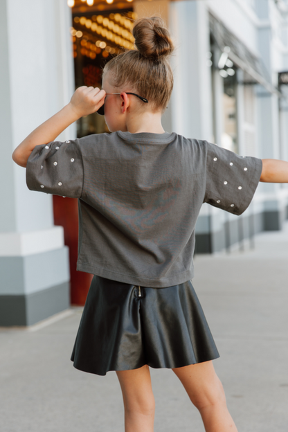 MATCH YOUR MINI - BLACK DIAMOND SPARKLE CROP TEE YOUTH