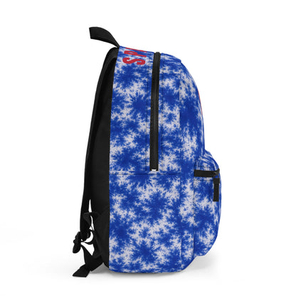 Blue Tie-Dye Spartan Backpack with Red Helmet Logo — School & Sports Daypack