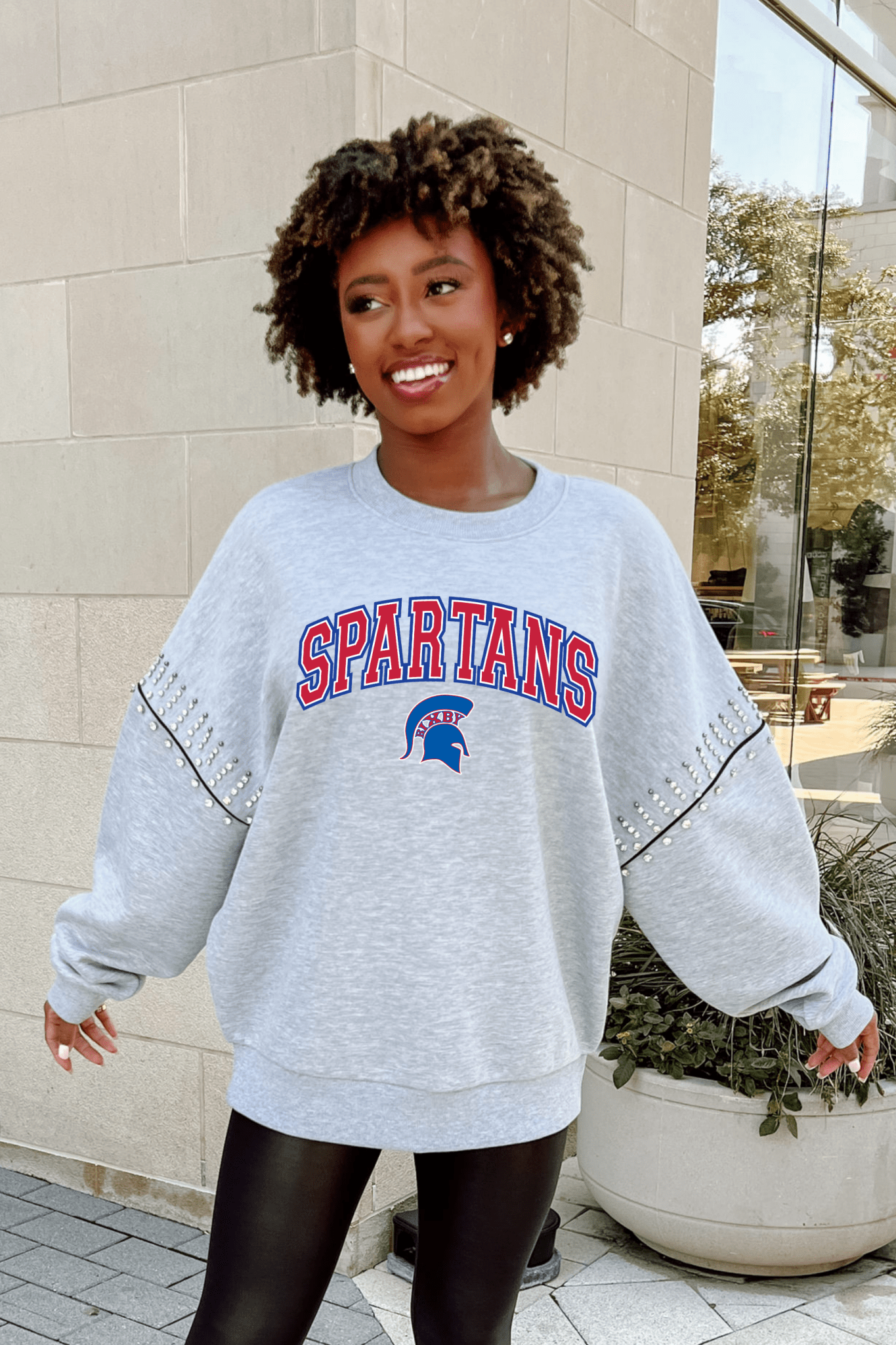 BIXBY SPARTANS EMBELLISHED SLEEVE CREWNECK SWEATSHIRT - The Club