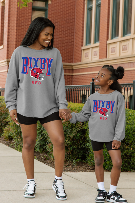 BIXBY RED FOOTBALL YOUTH WASHED CORDED PULLOVER