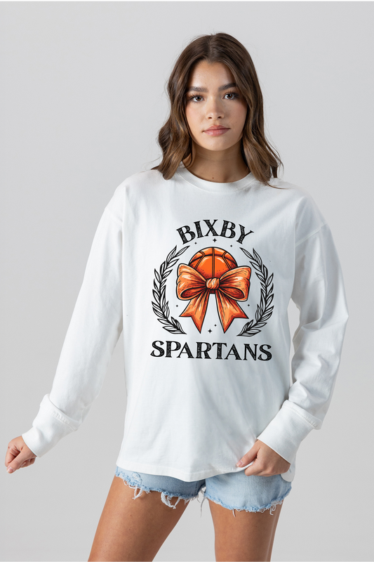 BIXBY SPARTANS BASKETBALL PREMIUM COTTON OVERSIZED LONG SLEEVE TEE