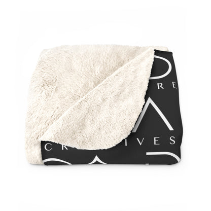 Sherpa Fleece Blanket — Black Repeat "DNA Creatives" Logo Cozy Throw