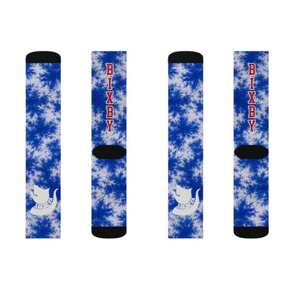 Blue Tie-Dye Sublimation Socks with Dove & BIXBY Text