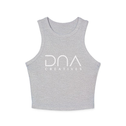 Ribbed Racer Tank Top — Women's Cropped White Micro-Rib Casual Tank