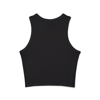 Ribbed Racer Tank Top — Women's Cropped White Micro-Rib Casual Tank