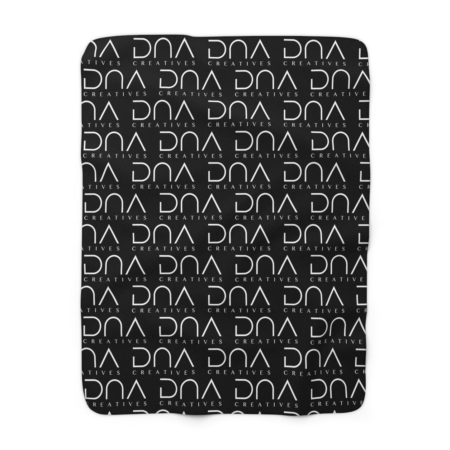Sherpa Fleece Blanket — Black Repeat "DNA Creatives" Logo Cozy Throw