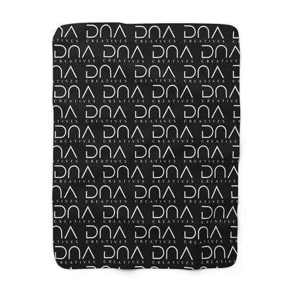 Sherpa Fleece Blanket — Black Repeat "DNA Creatives" Logo Cozy Throw