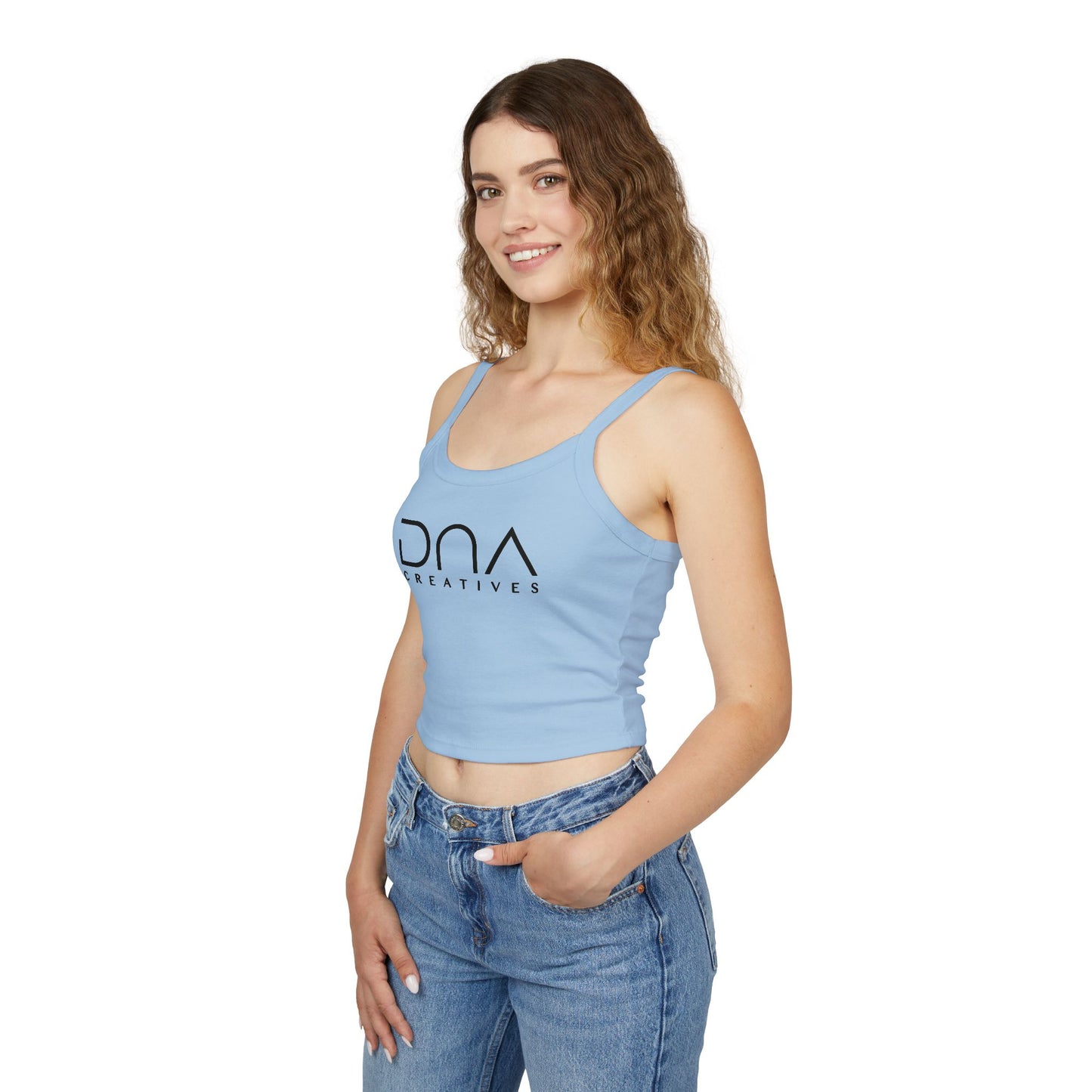 Women’s Spaghetti Tank Top — DVA Creatives Logo Crop
