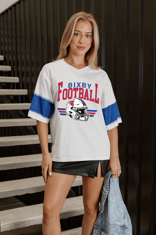BIXBY SPARTANS VARSITY RHINESTONE STRIPE TEE - The Club