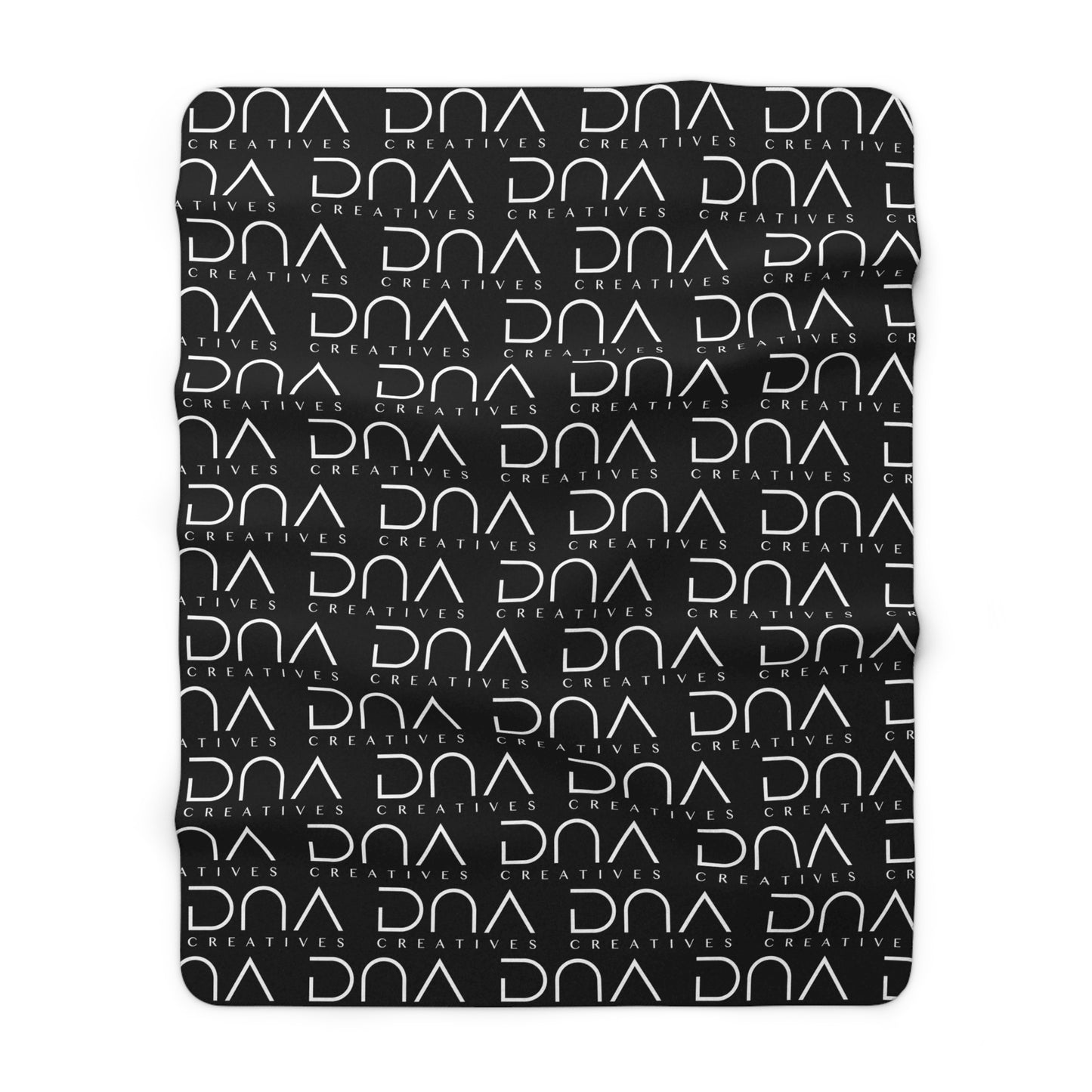 Sherpa Fleece Blanket — Black Repeat "DNA Creatives" Logo Cozy Throw