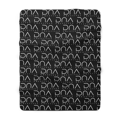 Sherpa Fleece Blanket — Black Repeat "DNA Creatives" Logo Cozy Throw