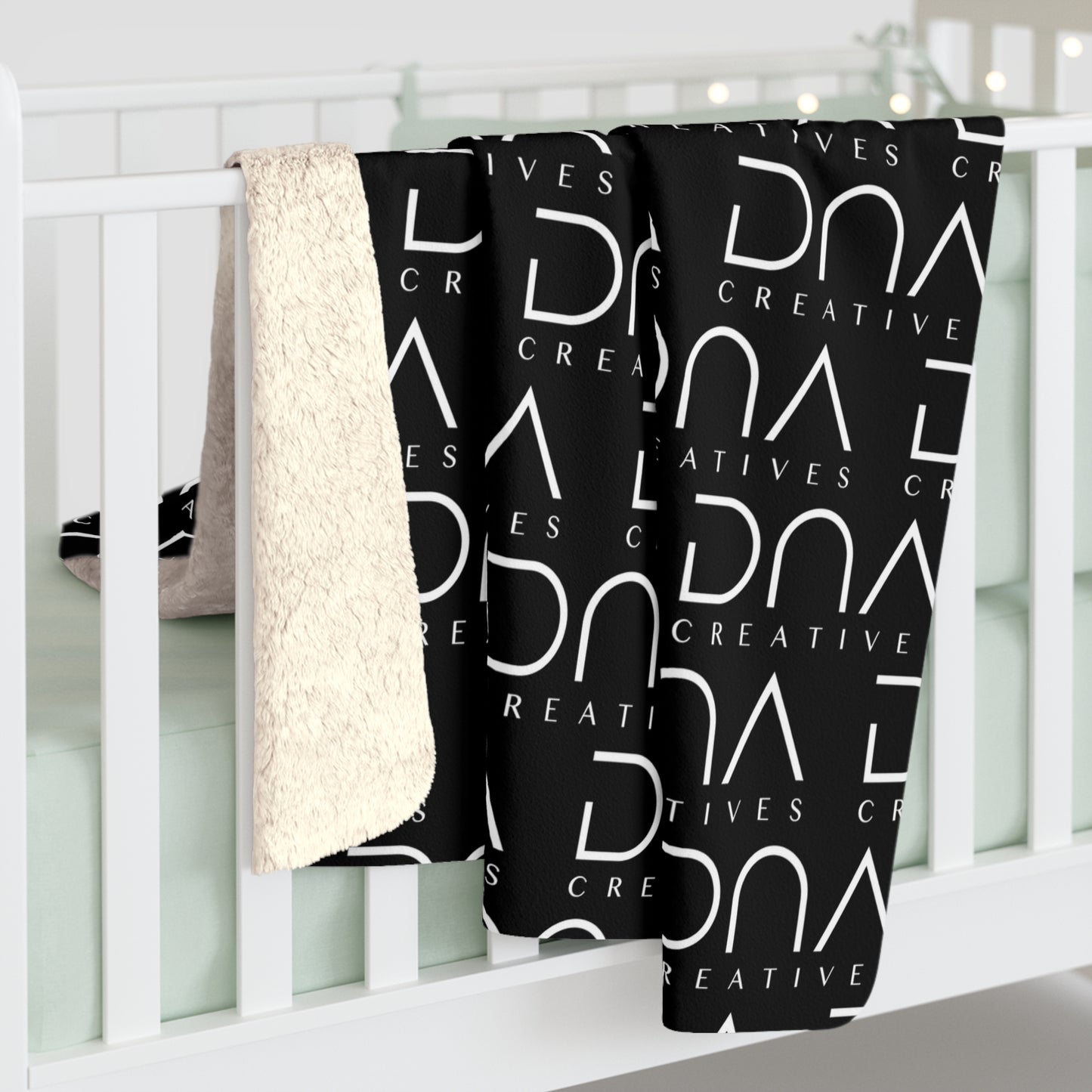 Sherpa Fleece Blanket — Black Repeat "DNA Creatives" Logo Cozy Throw