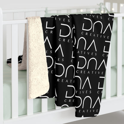 Sherpa Fleece Blanket — Black Repeat "DNA Creatives" Logo Cozy Throw