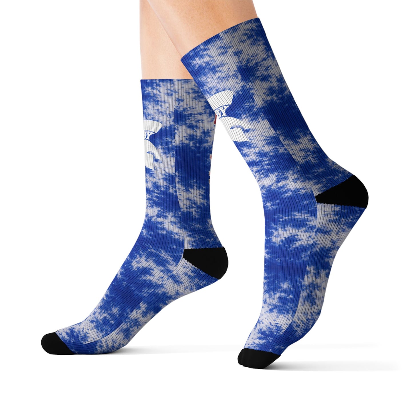 Blue Tie-Dye Sublimation Socks with Dove & BIXBY Text