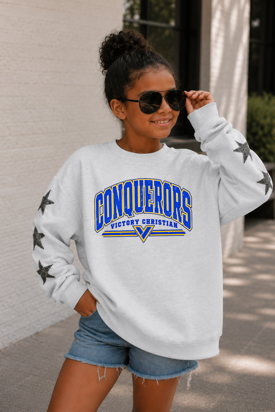 VC CONQUERORS YOUTH STAR SLEEVE EMBELLISHED SWEATSHIRT