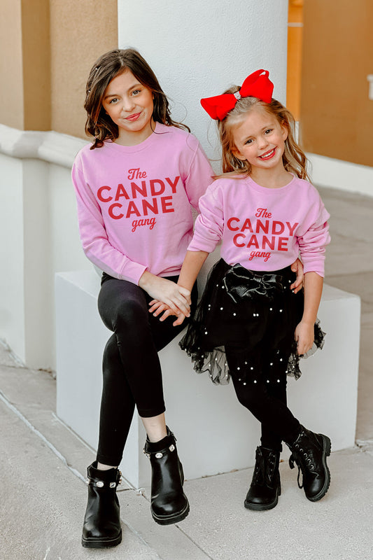 CANDY CANE GANG KIDS CREW SWEATSHIRT IN PINK