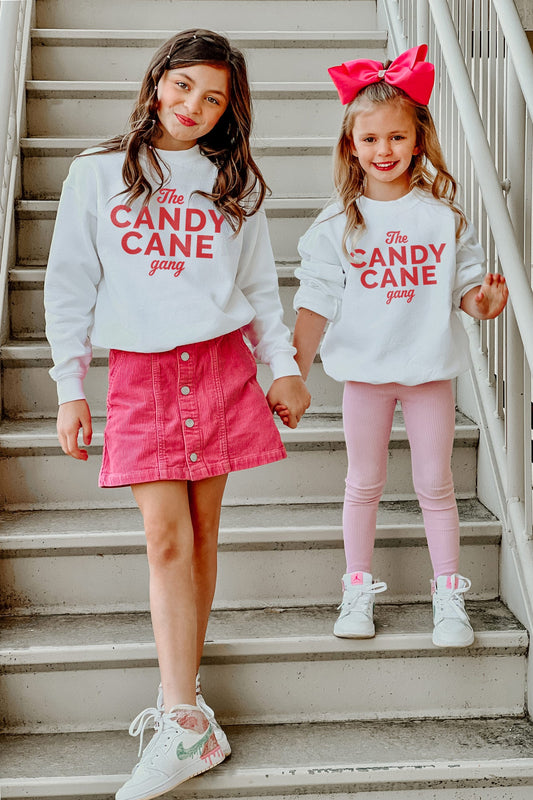 CANDY CANE GANG KIDS CREW SWEATSHIRT IN WHITE