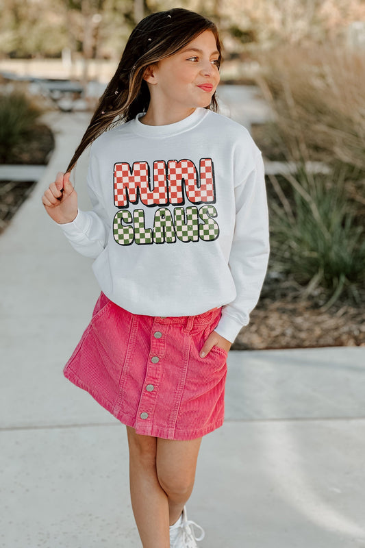 CHECKERED MINI CLAUS KIDS CREW SWEATSHIRT