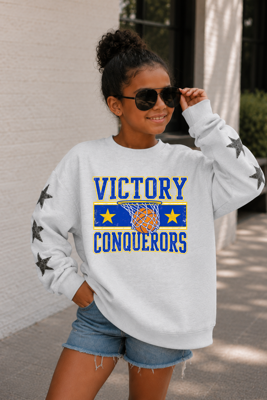 VC CONQUERORS BASKETBALL YOUTH STAR SLEEVE EMBELLISHED SWEATSHIRT