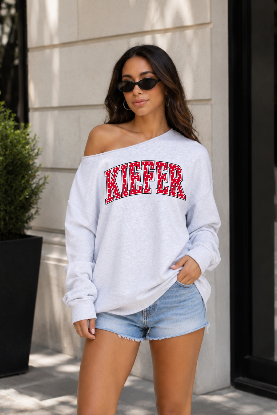 CUSTOM LOGO OFF SHOULDER FRENCH TERRY SWEATSHIRT
