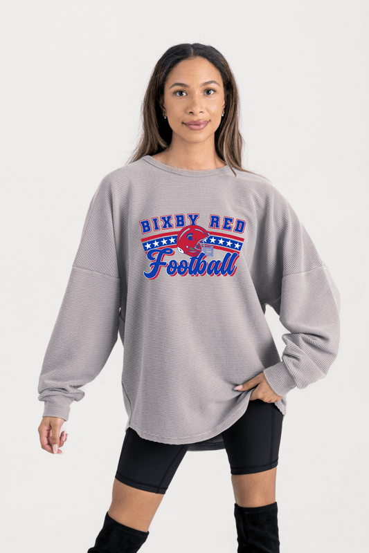 BIXBY RED FOOTBALL WASHED CORDED PULLOVER - The Club