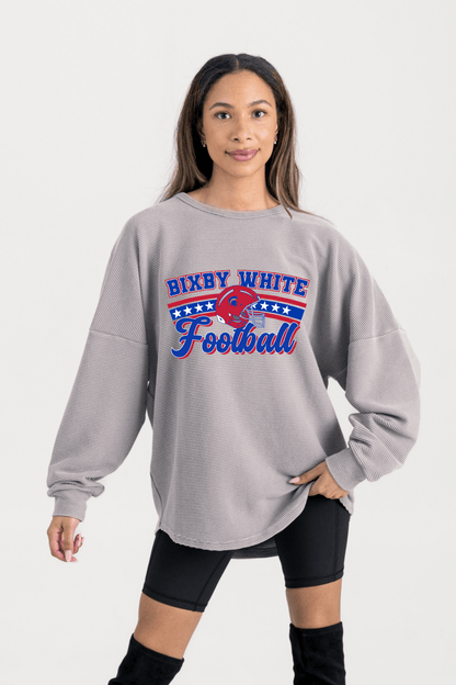 BIXBY WHITE FOOTBALL WASHED CORDED PULLOVER - The Club